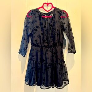 NWT - Girls size 16, pretty black midi dress, tired skirt, 3/4 length sleeve